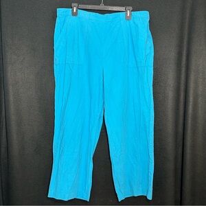 Alfred Dunn Women's 20W Blue Relaxed Linen Blend Straight Leg Pants